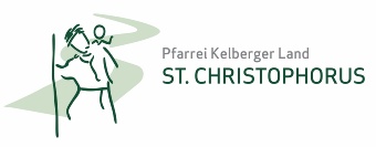 Auf der linken Seite ist der Heilige Chrisopherus mit Kind auf der Schulter, daneben steht Pfarrei Kelberger Land St. Christophorus